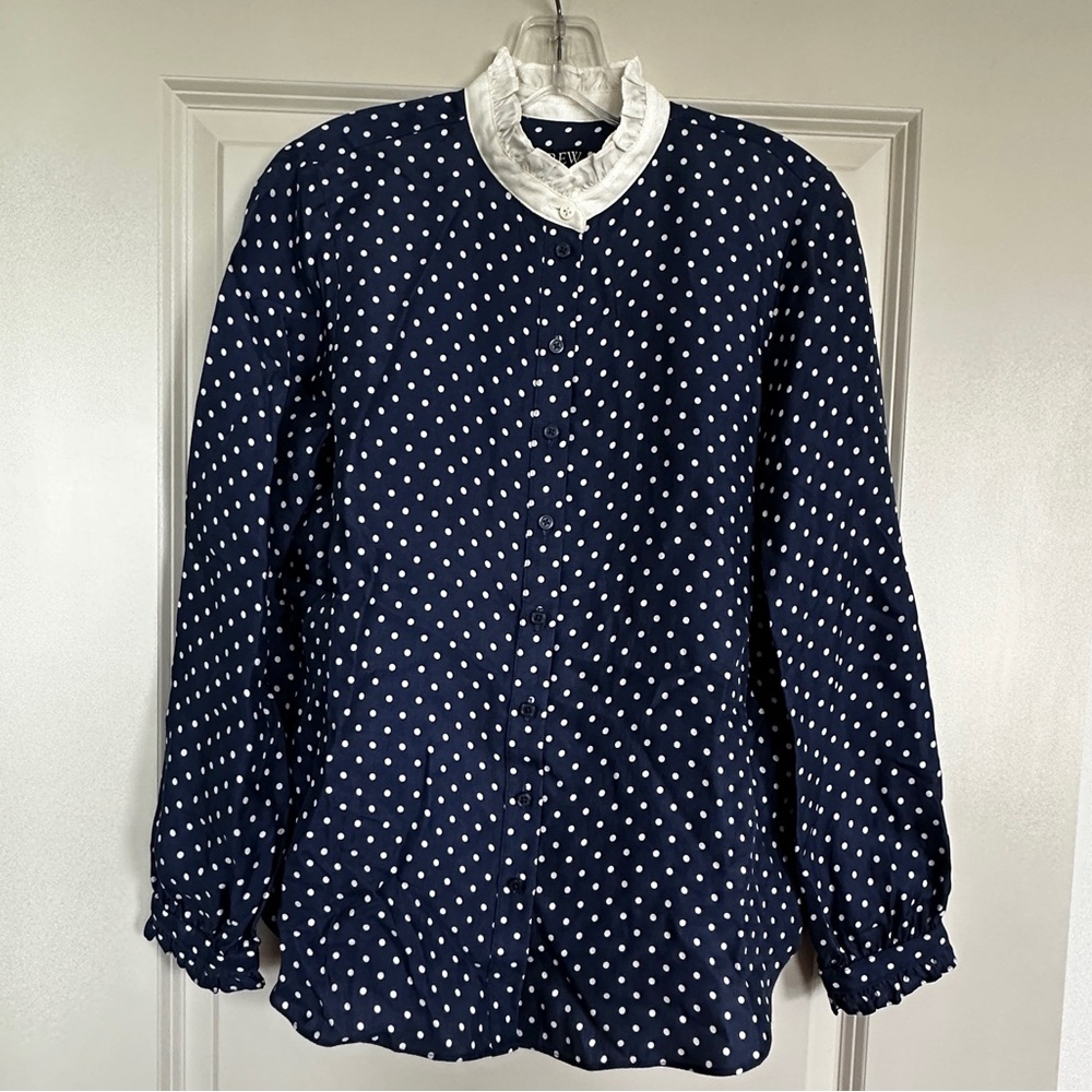 Drapey cupro-blend ruffle-trim shirt in dot - Picture 5 of 9